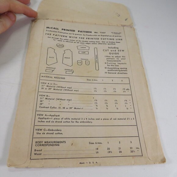 McCalls 1237 clothing pattern Toddler 6mts bodysuit "Creeper" - Picture 4 of 7